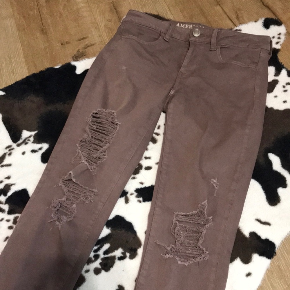 Tanish distressed skinny jeans Capri